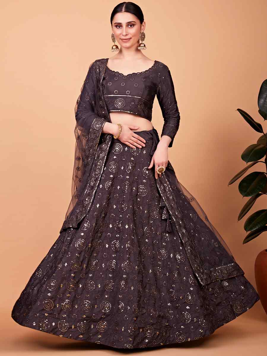 Grey Tebi Silk Embroidered Festival Wedding Circular Lehenga Choli