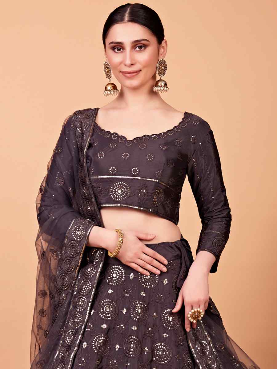 Grey Tebi Silk Embroidered Festival Wedding Circular Lehenga Choli