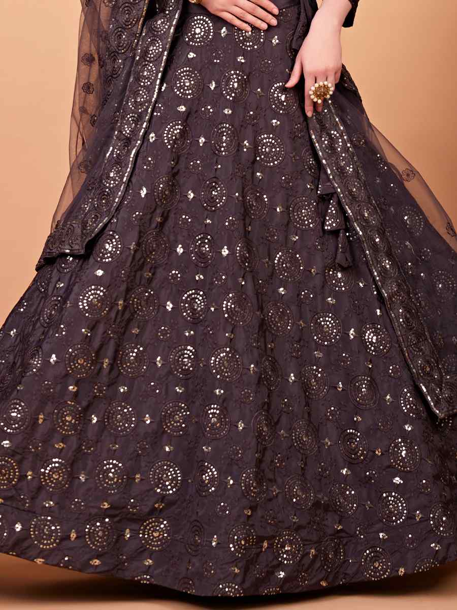 Grey Tebi Silk Embroidered Festival Wedding Circular Lehenga Choli