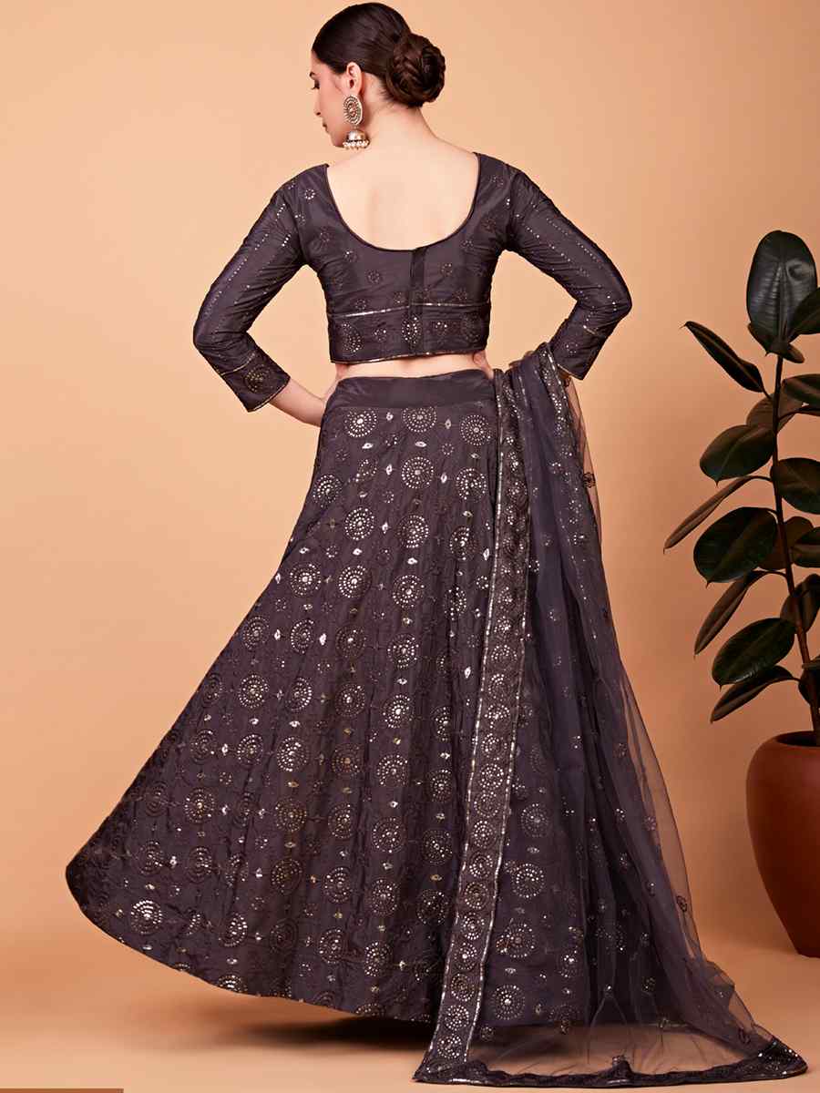 Grey Tebi Silk Embroidered Festival Wedding Circular Lehenga Choli