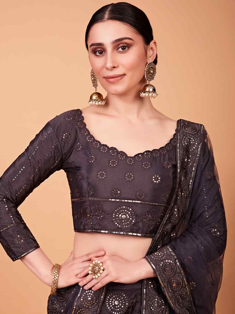 Grey Tebi Silk Embroidered Festival Wedding Circular Lehenga Choli