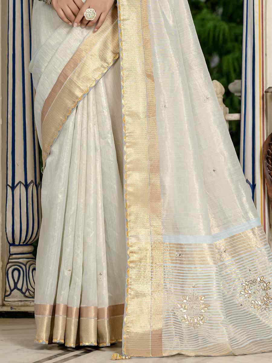 Grey Tissue Linen Handwoven Festival Wedding Fancy Heavy Border Saree