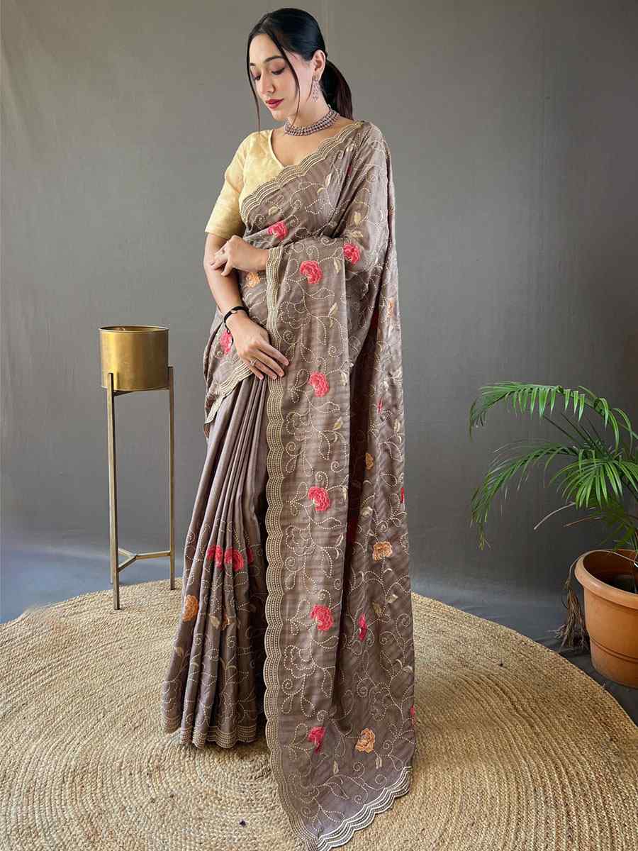 Grey Tussar Silk Handwoven Wedding Festival Heavy Border Saree