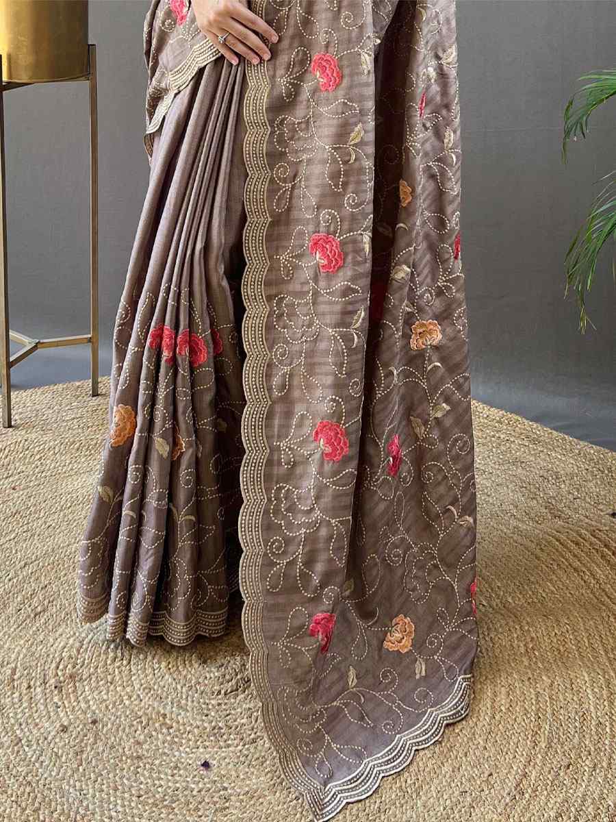 Grey Tussar Silk Handwoven Wedding Festival Heavy Border Saree