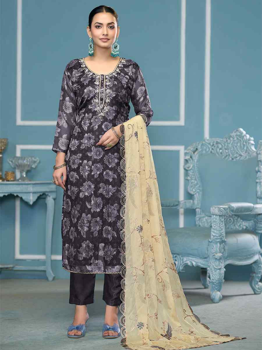 Grey Viscose Banarasi Embroidered Wedding Festival Pant Salwar Kameez