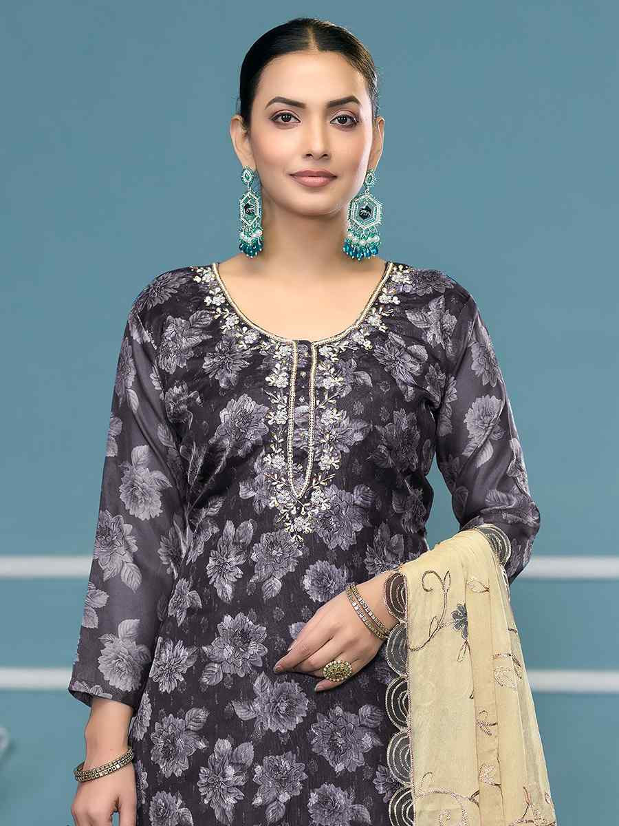 Grey Viscose Banarasi Embroidered Wedding Festival Pant Salwar Kameez