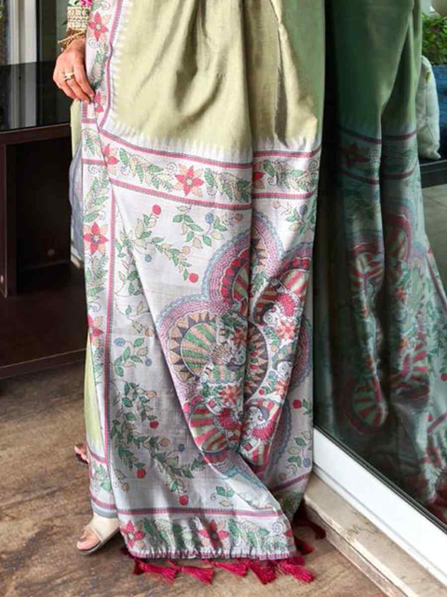 Grey Viscose Printed Handwoven Festival Wedding Fancy Heavy Border Saree
