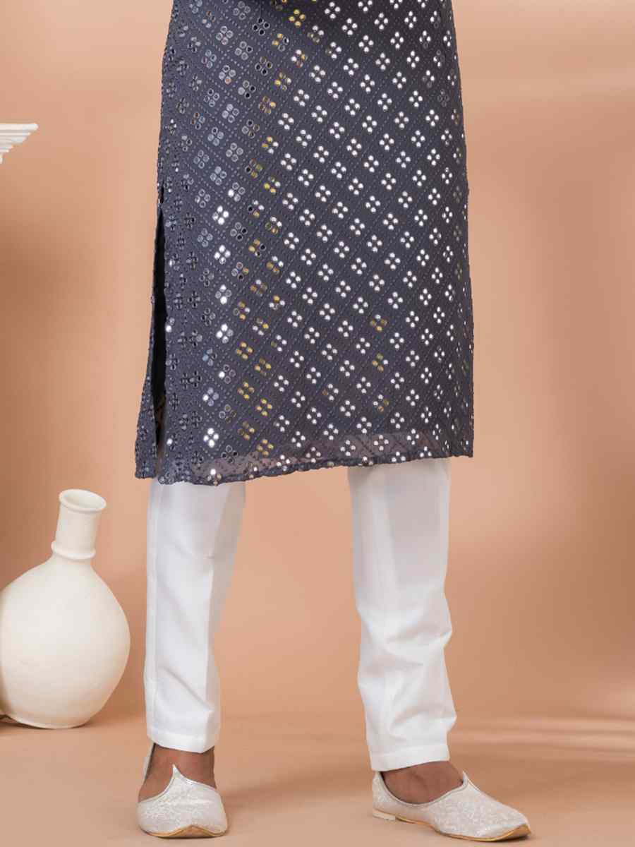 Grey Viscose Woven Festival Wedding Kurta