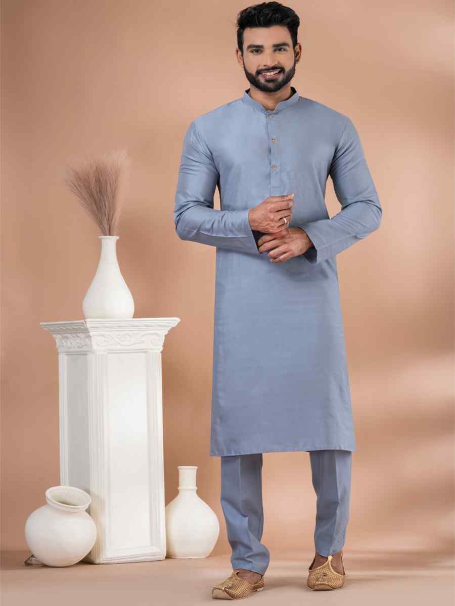 Grey Viscose Woven Festival Wedding Kurta