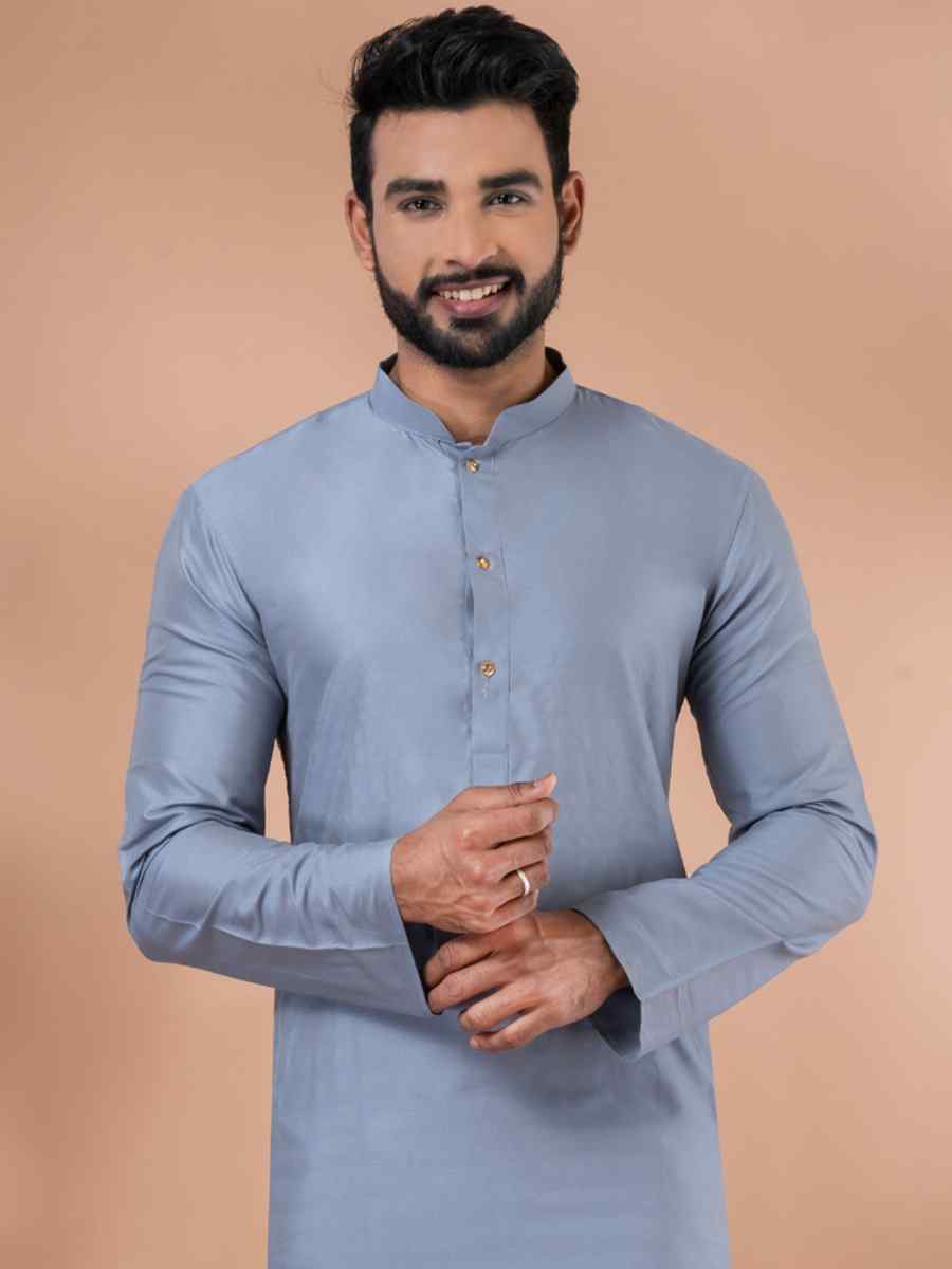 Grey Viscose Woven Festival Wedding Kurta