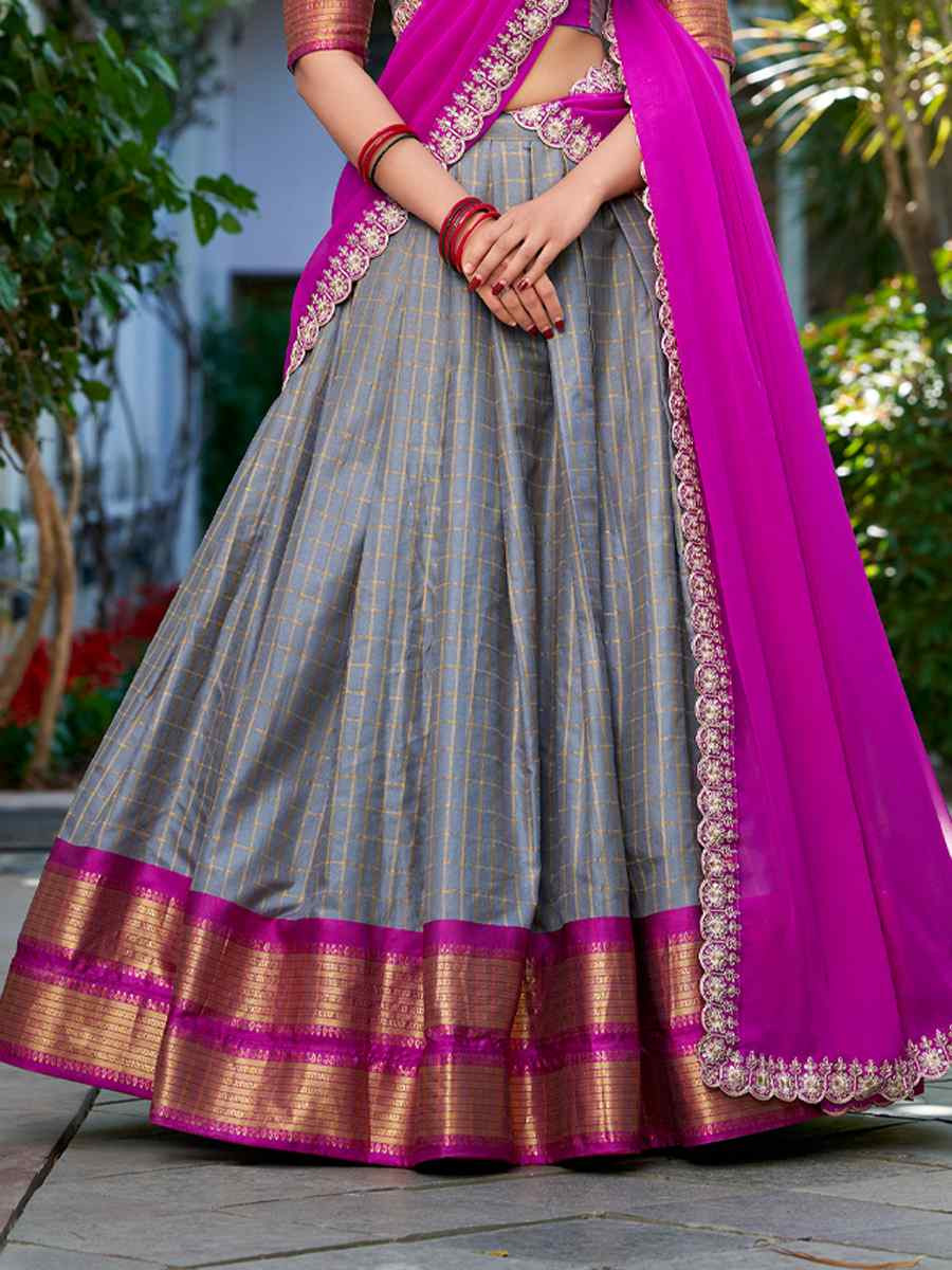 Grey Zari Chex Handwoven Reception Wedding Lehenga Choli