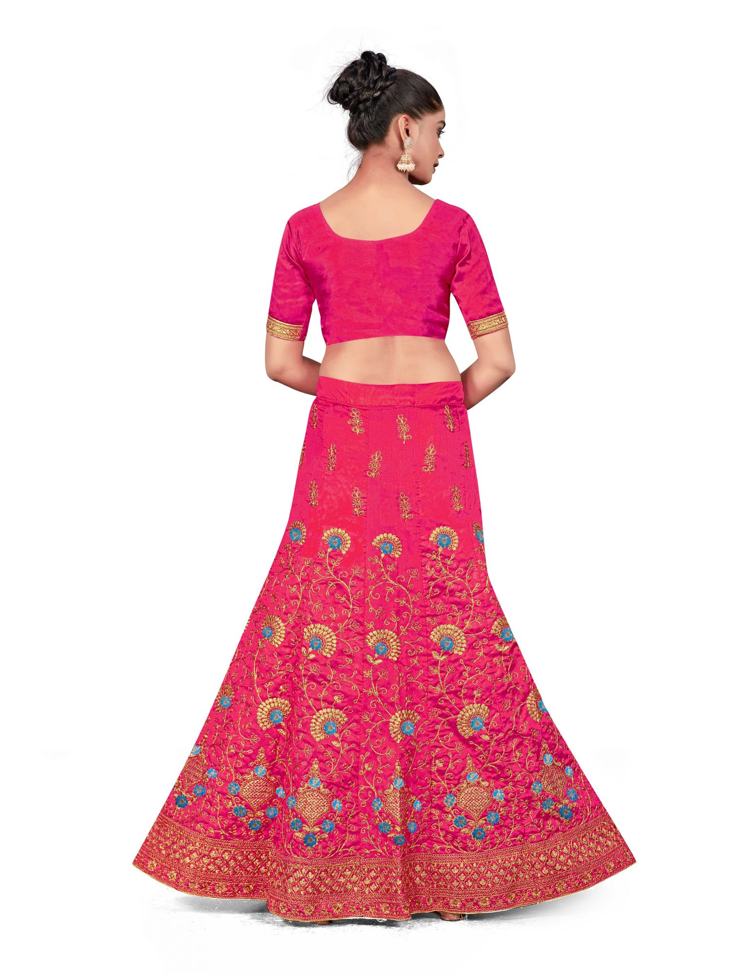 Pink Silk Satin Net Embroidered Festival Wedding Heavy Border Lehenga Choli