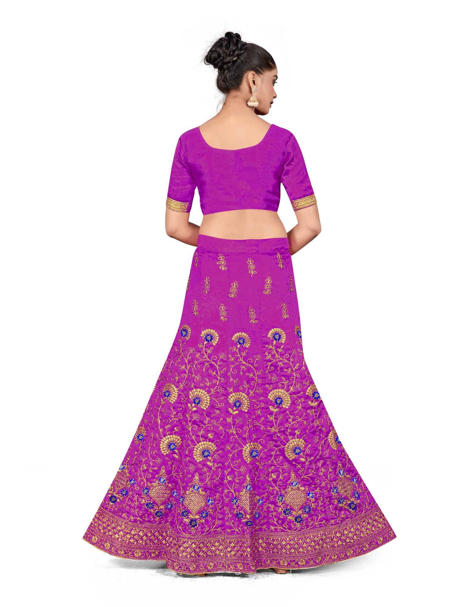 Purple Silk Satin Net Embroidered Festival Wedding Heavy Border Lehenga Choli