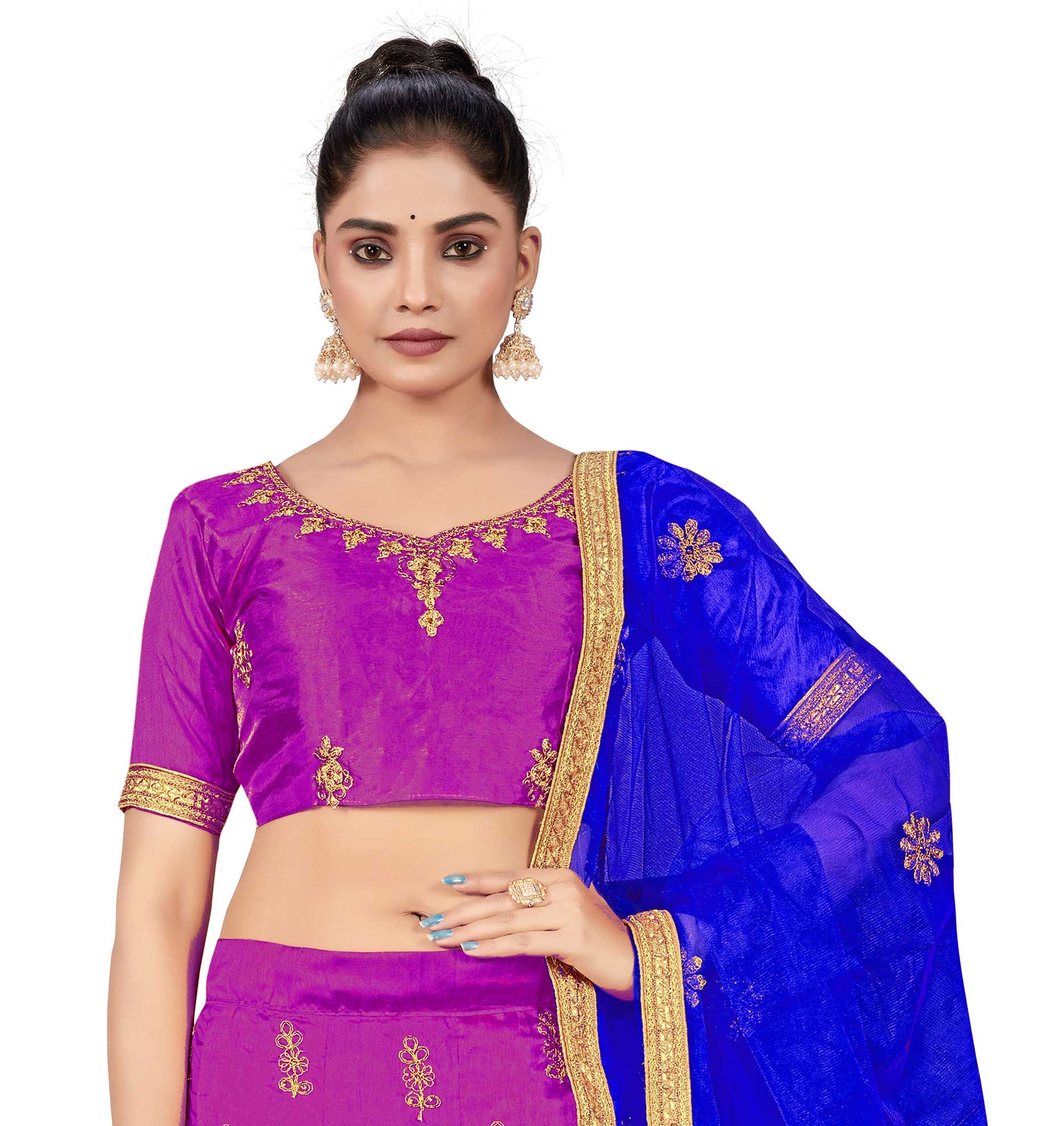 Purple Silk Satin Net Embroidered Festival Wedding Heavy Border Lehenga Choli