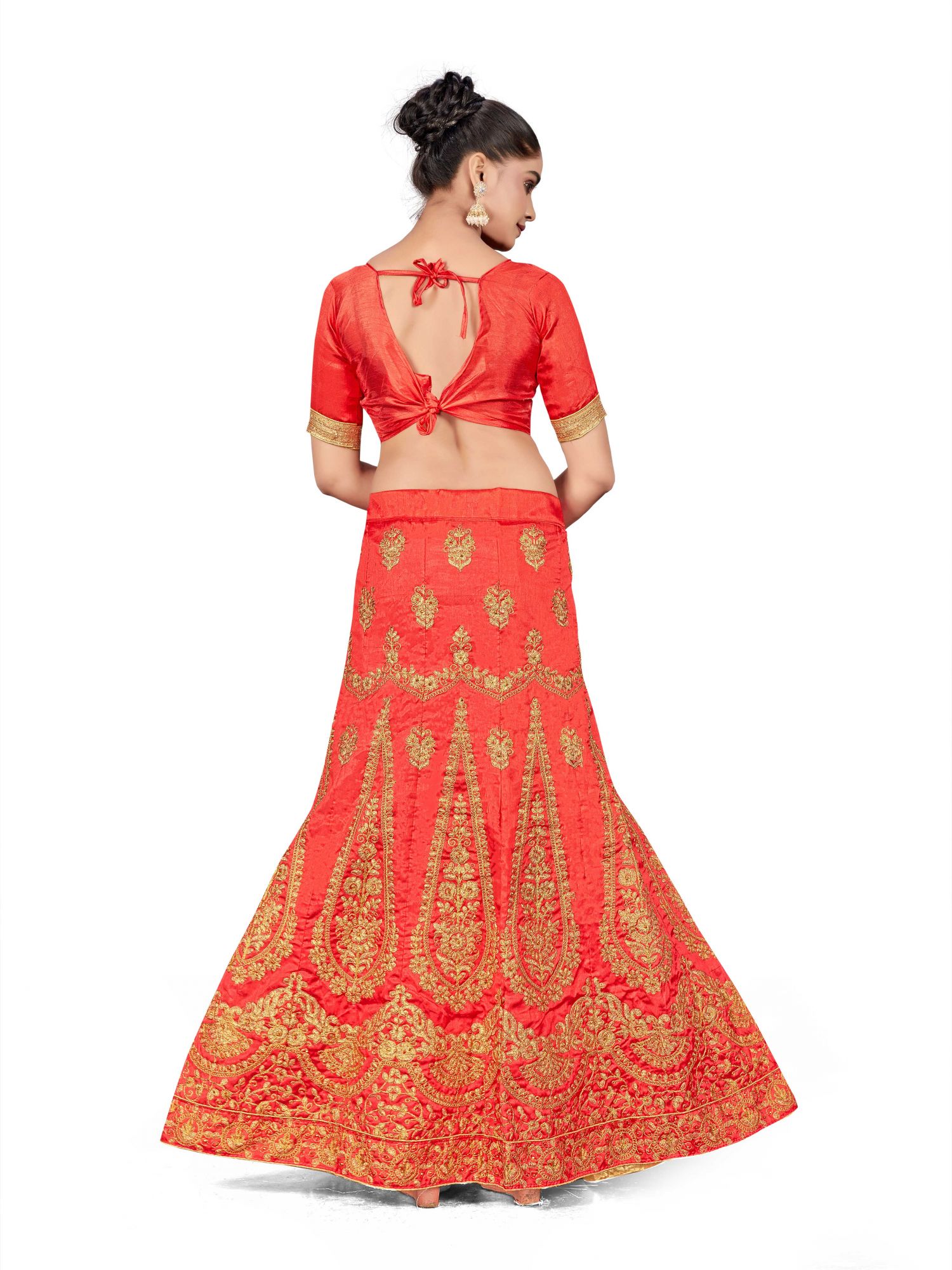 Rust Silk Satin Net Embroidered Festival Wedding Heavy Border Lehenga Choli