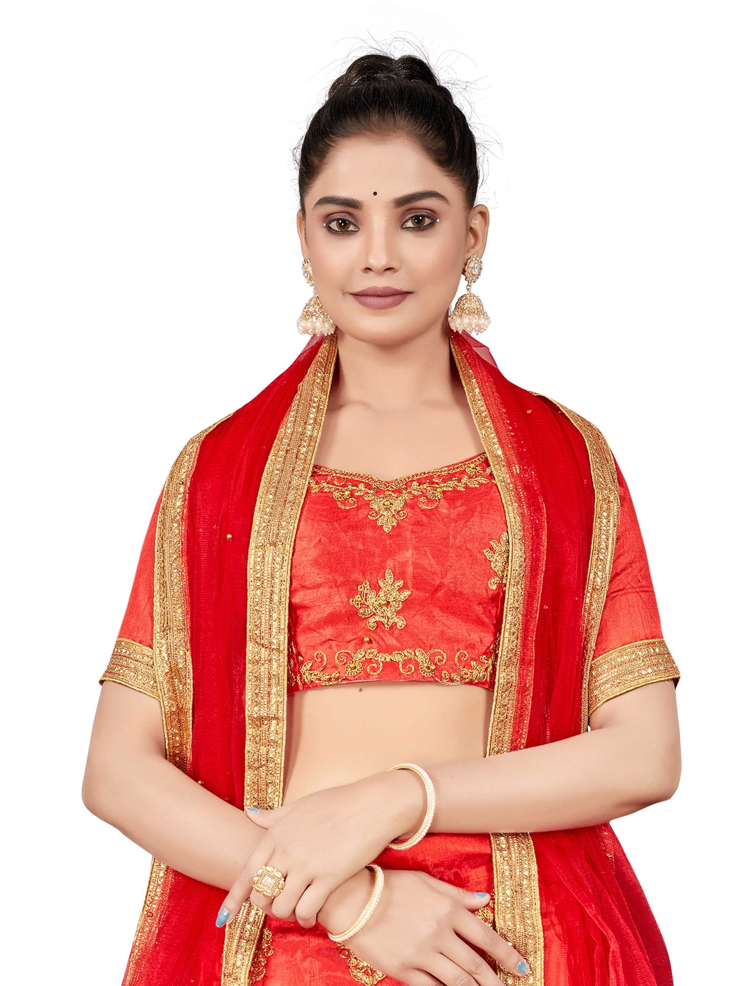 Rust Silk Satin Net Embroidered Festival Wedding Heavy Border Lehenga Choli