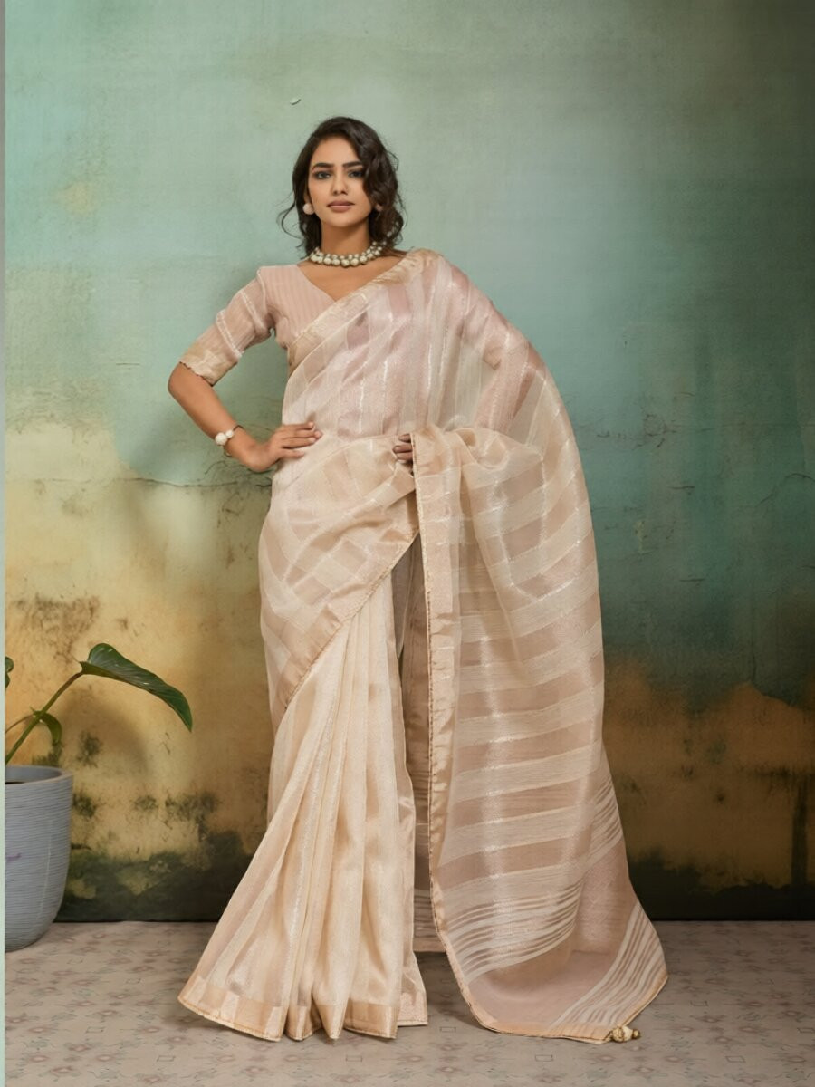 Honey Cotton Silk Plain Wedding Party Festival Casual Reception Classic Style Sarees