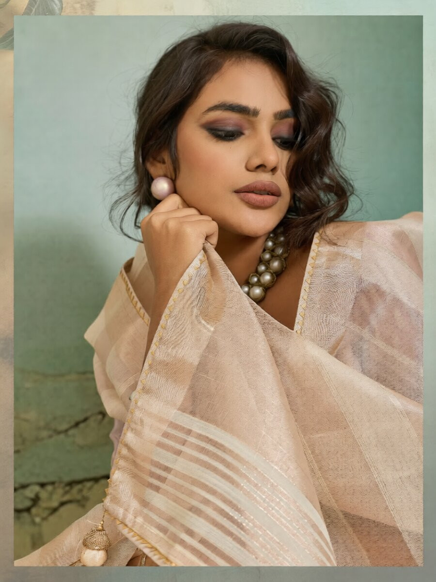 Honey Cotton Silk Plain Wedding Party Festival Casual Reception Classic Style Sarees