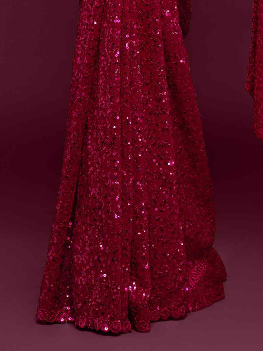 Hot Pink Georgette Embroidery Festival Wedding Fancy Heavy Border Saree