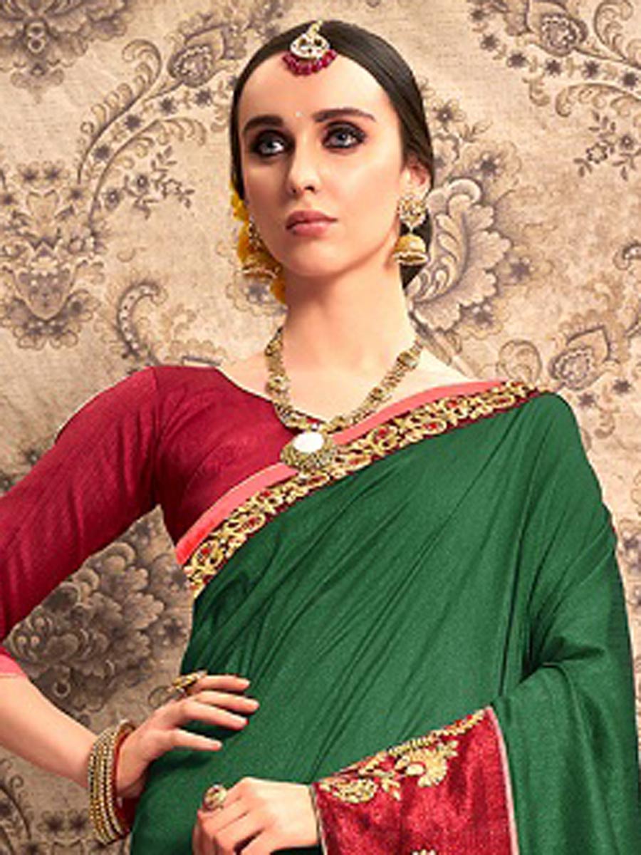 Hunter Green Chiffon Embroidered Party Saree