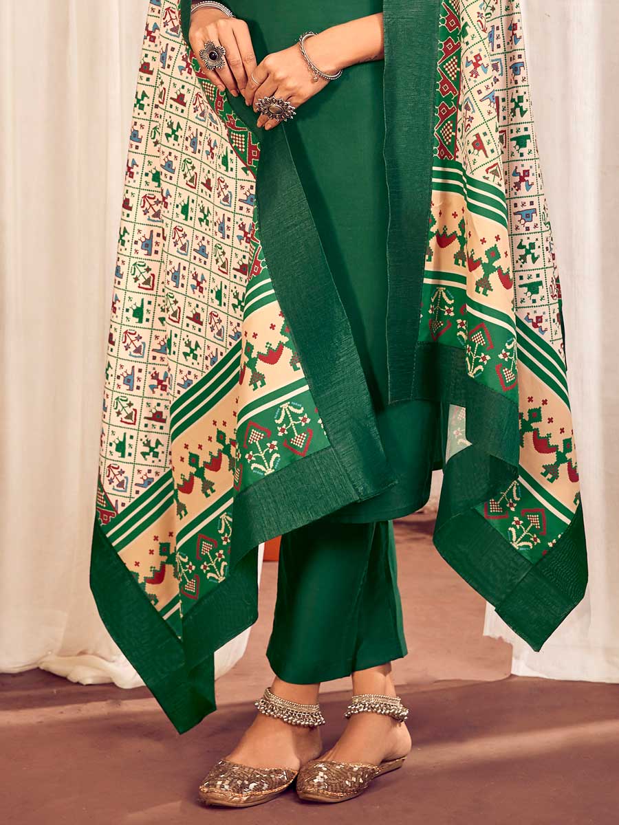 Hunter Green Cotton Embroidered Festival Pant Kameez