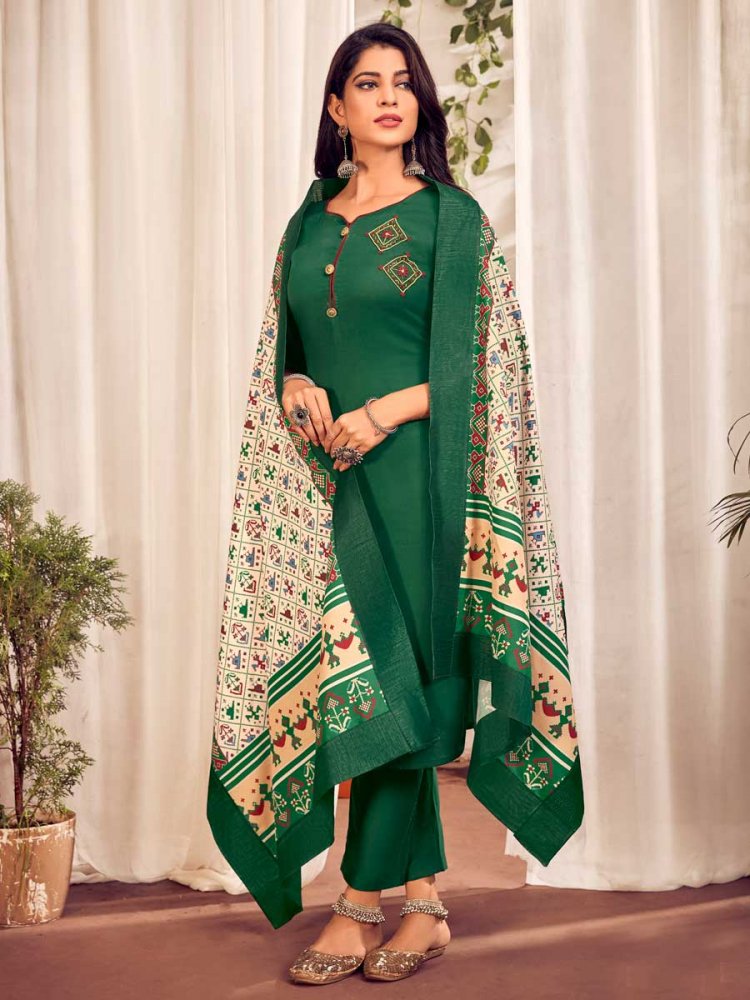 Hunter Green Cotton Embroidered Festival Pant Kameez