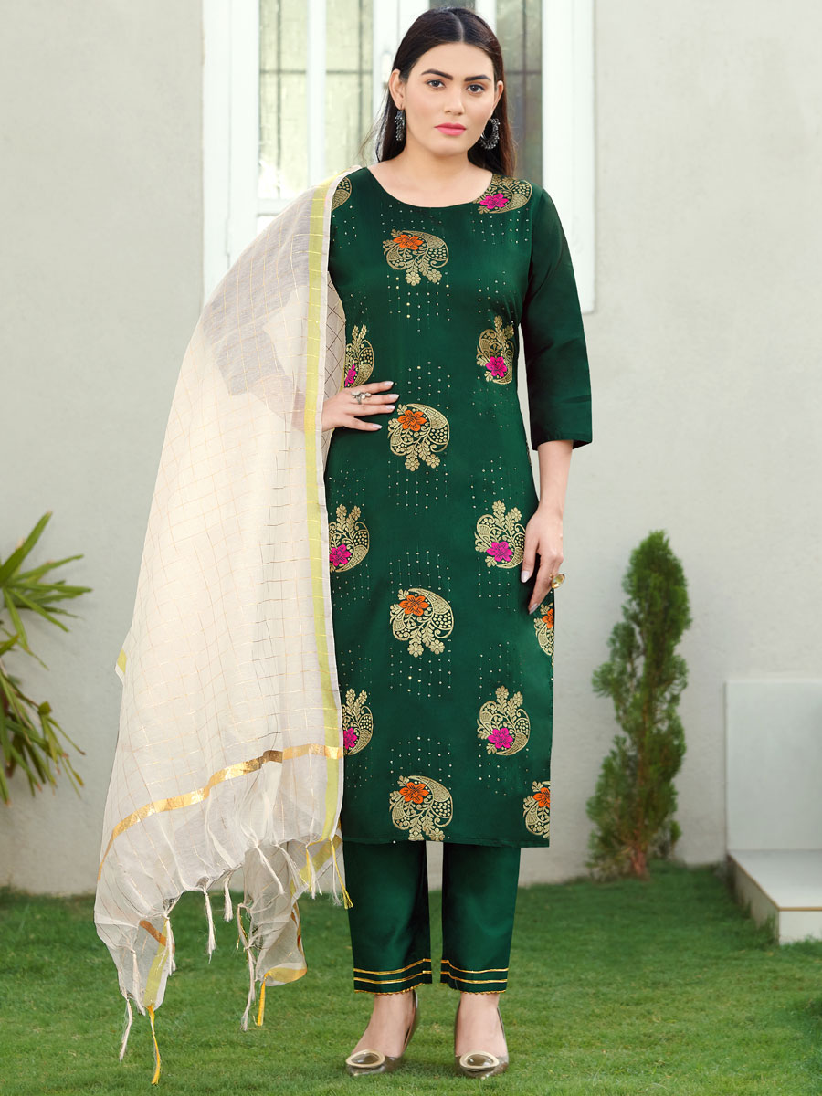 Hunter Green Silk Handwoven Festival Pant Kameez