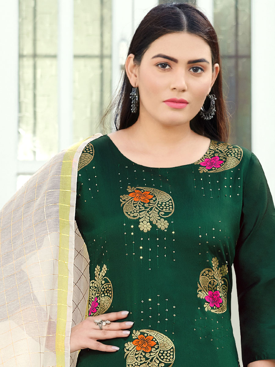 Hunter Green Silk Handwoven Festival Pant Kameez