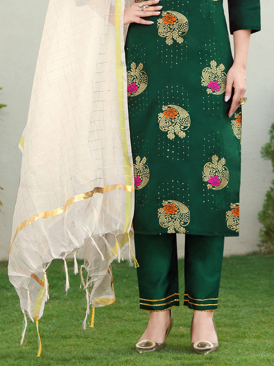 Hunter Green Silk Handwoven Festival Pant Kameez
