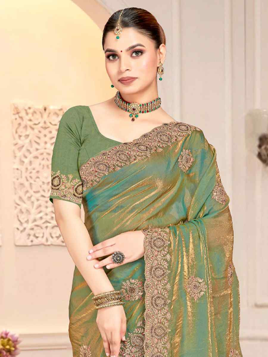 Ice Blue Fendi Satin Silk Embroidery Traditional Casual Reception Festival Wedding Fancy Heavy Border Saree