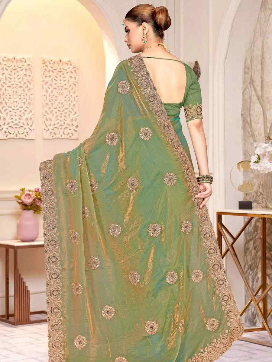 Ice Blue Fendi Satin Silk Embroidery Traditional Casual Reception Festival Wedding Fancy Heavy Border Saree