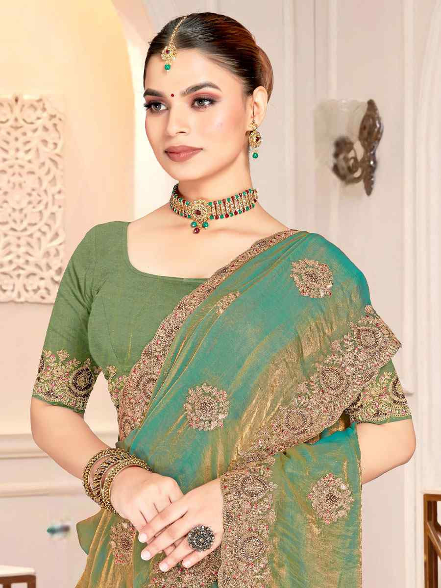 Ice Blue Fendi Satin Silk Embroidery Traditional Casual Reception Festival Wedding Fancy Heavy Border Saree