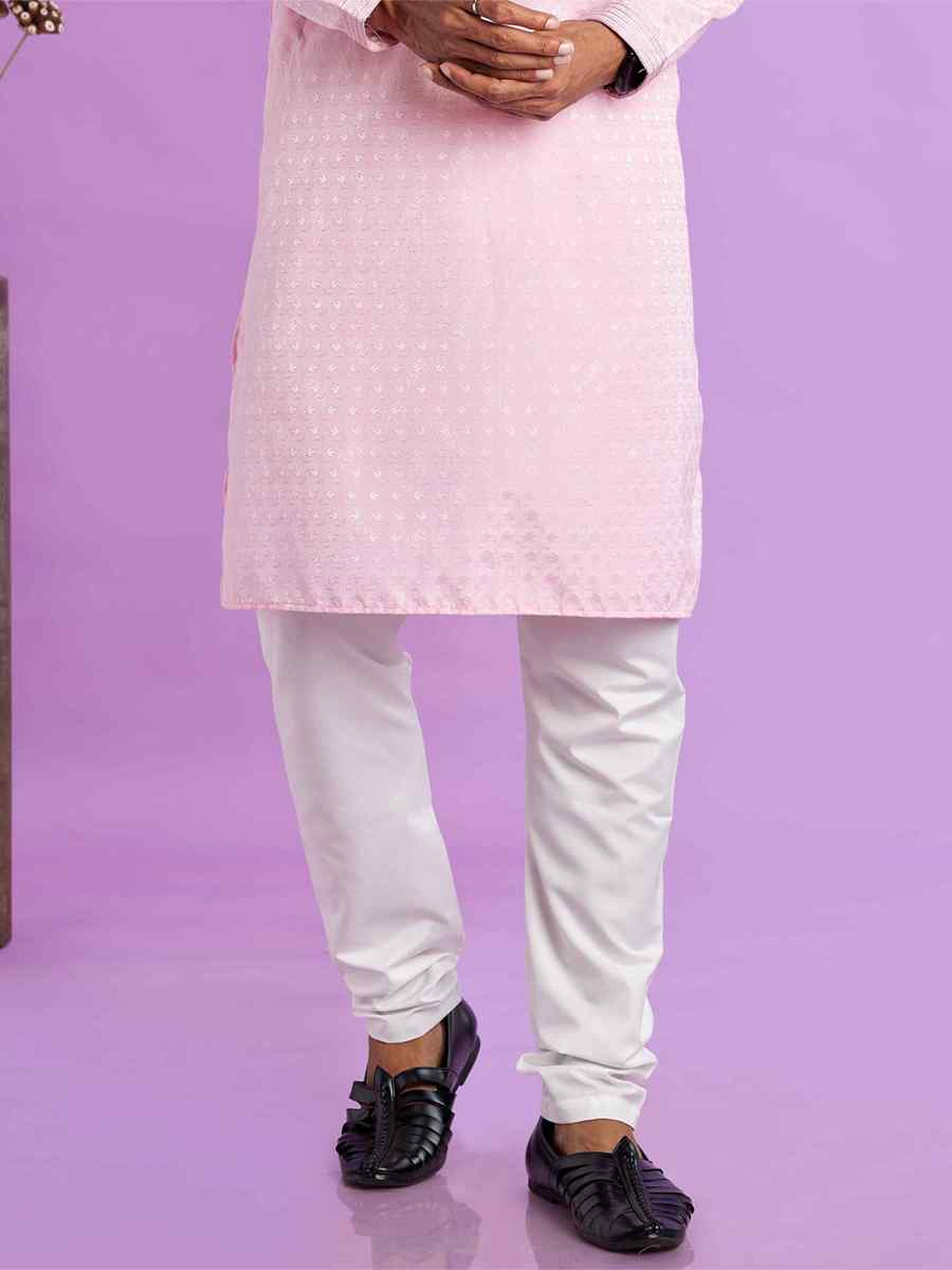 Ice Pink Jacquard Art Soft Silk Printed Festival Casual Kurta