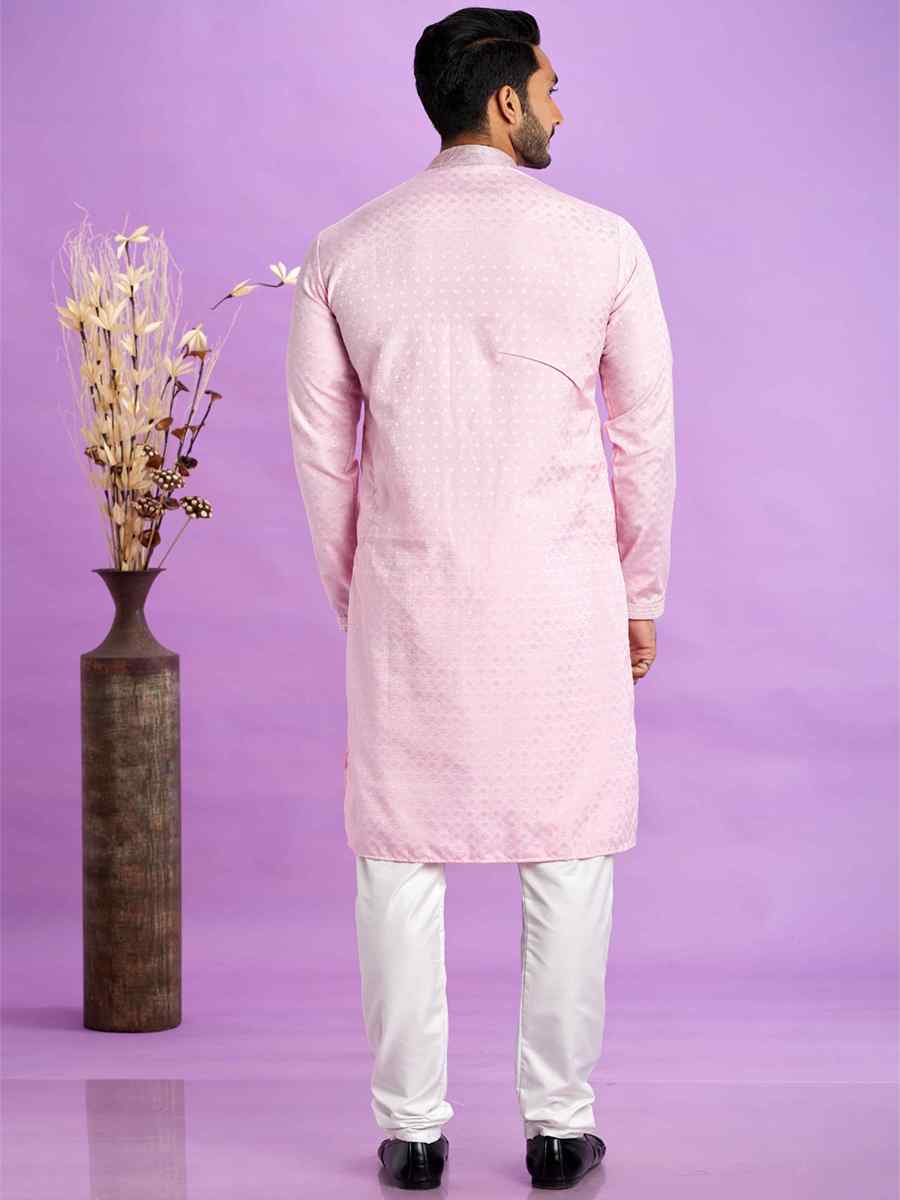 Ice Pink Jacquard Art Soft Silk Printed Festival Casual Kurta