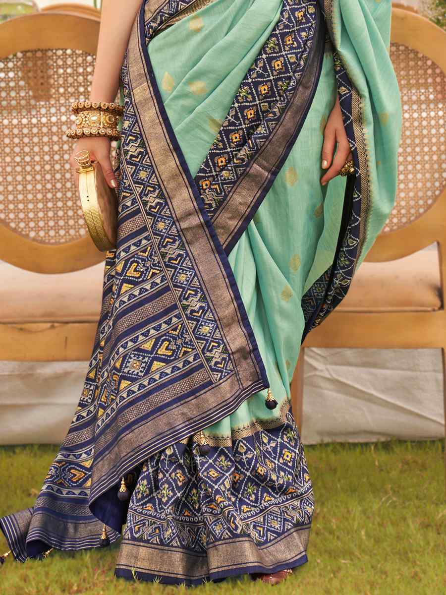 Indigo Blue Mercerized Sigma Silk Handwoven Wedding Festival Heavy Border Saree