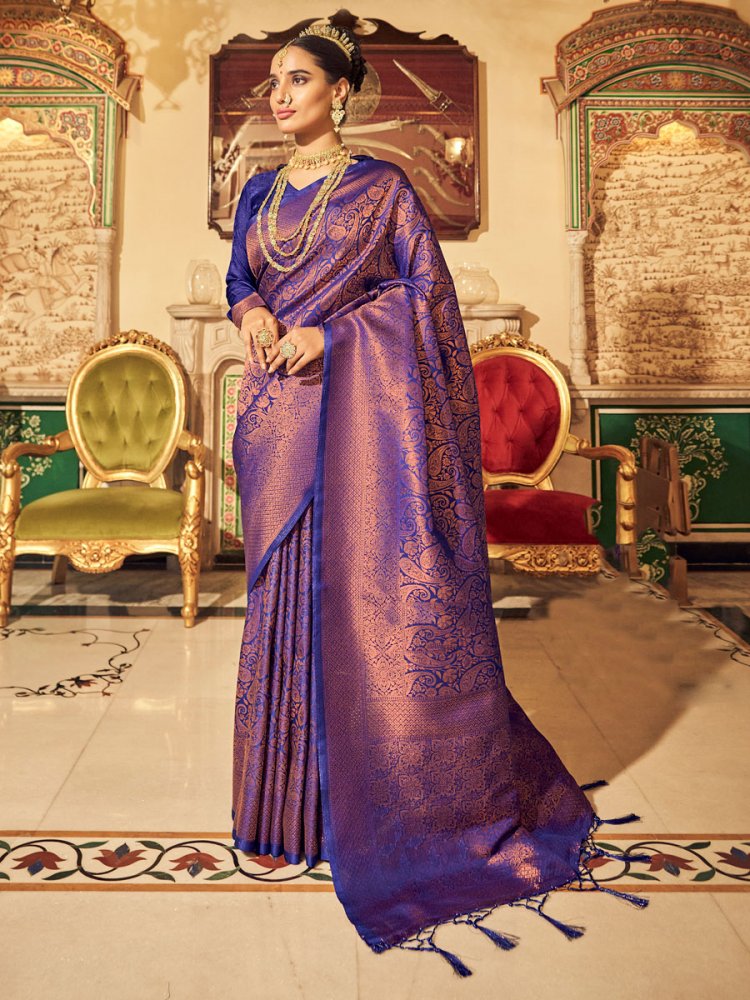 Indigo Violet Silk Handwoven Party Saree