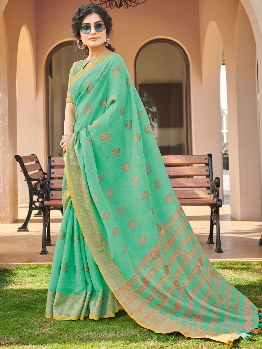 Jade Green Cotton Handwoven Festival Saree