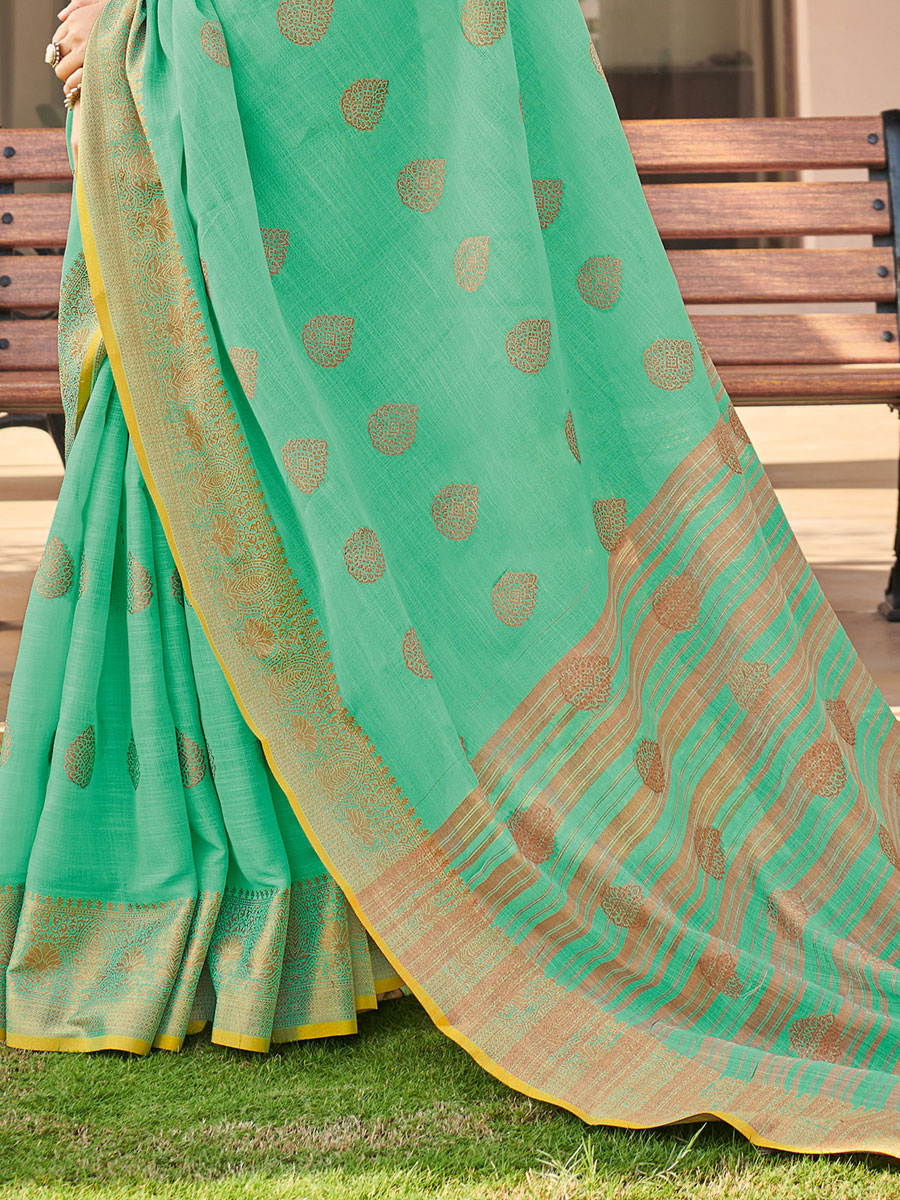 Jade Green Cotton Handwoven Festival Saree