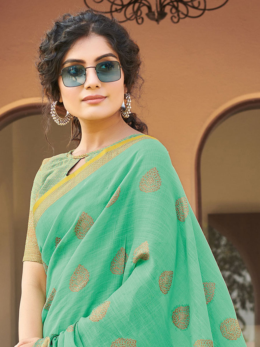Jade Green Cotton Handwoven Festival Saree