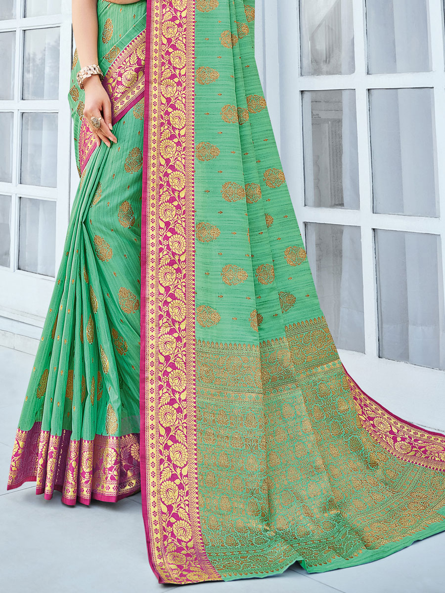 Jade Green Cotton Handwoven Festival Saree
