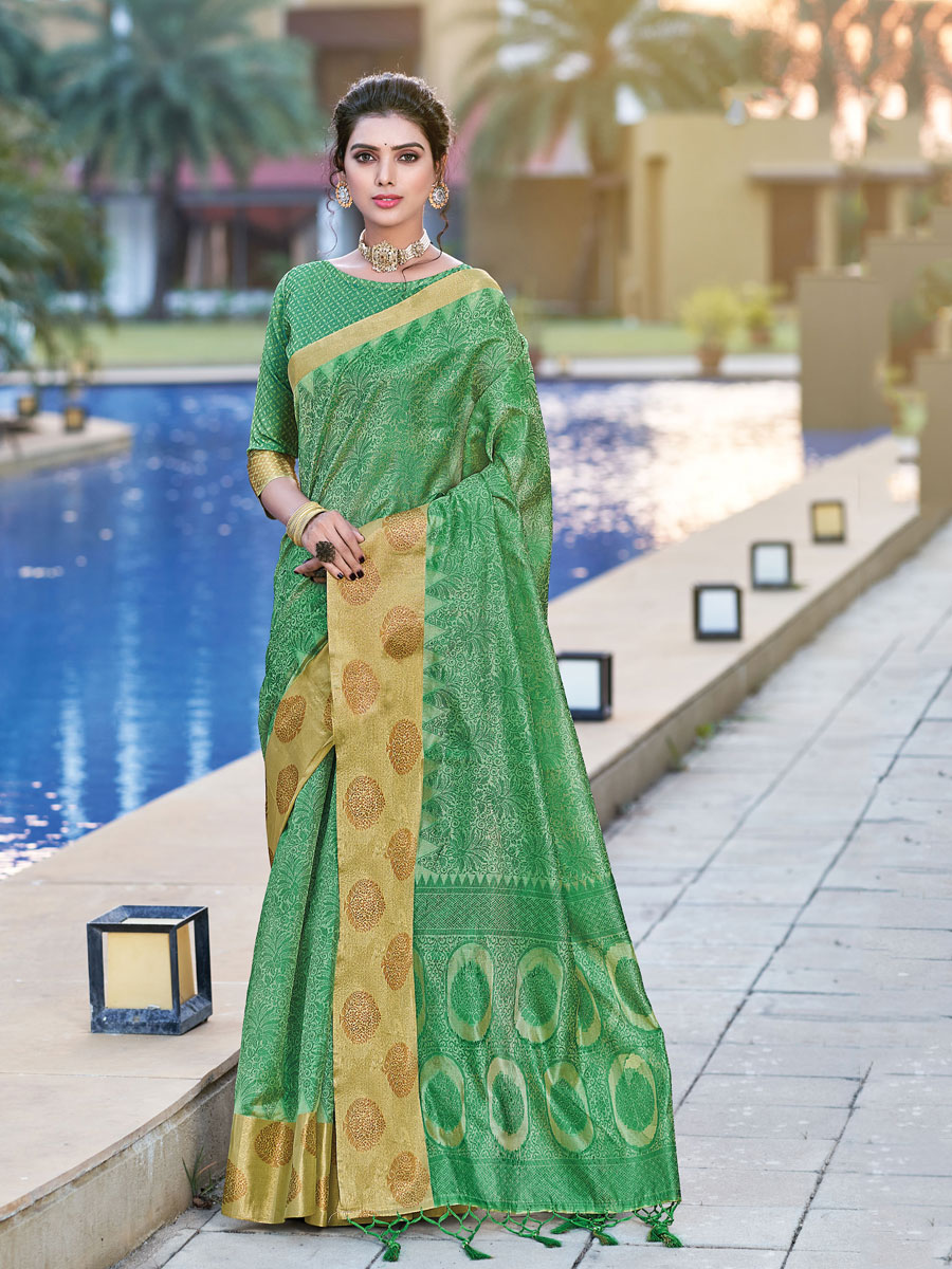 Jade Green Organza Handwoven Festival Saree