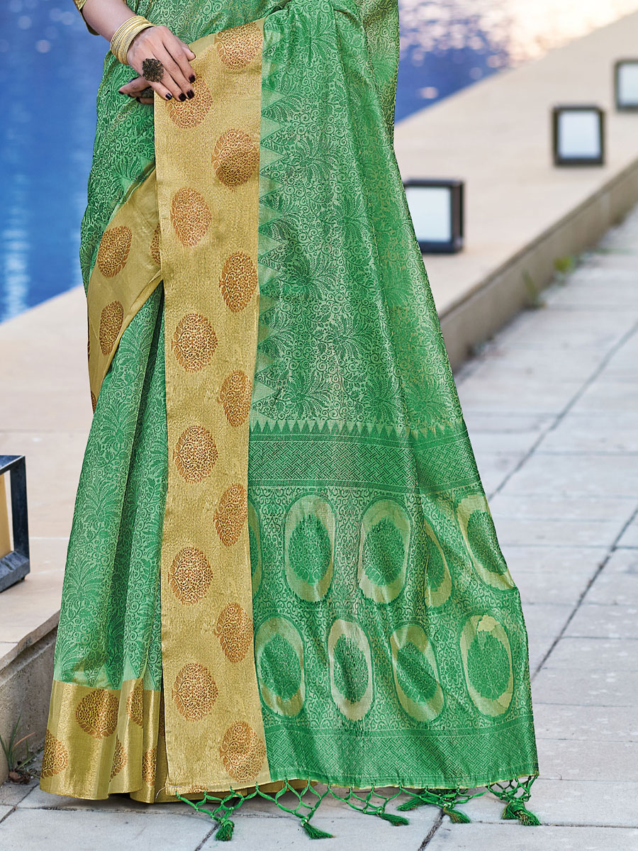 Jade Green Organza Handwoven Festival Saree
