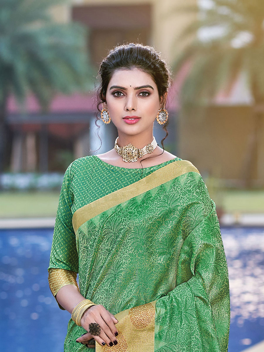 Jade Green Organza Handwoven Festival Saree