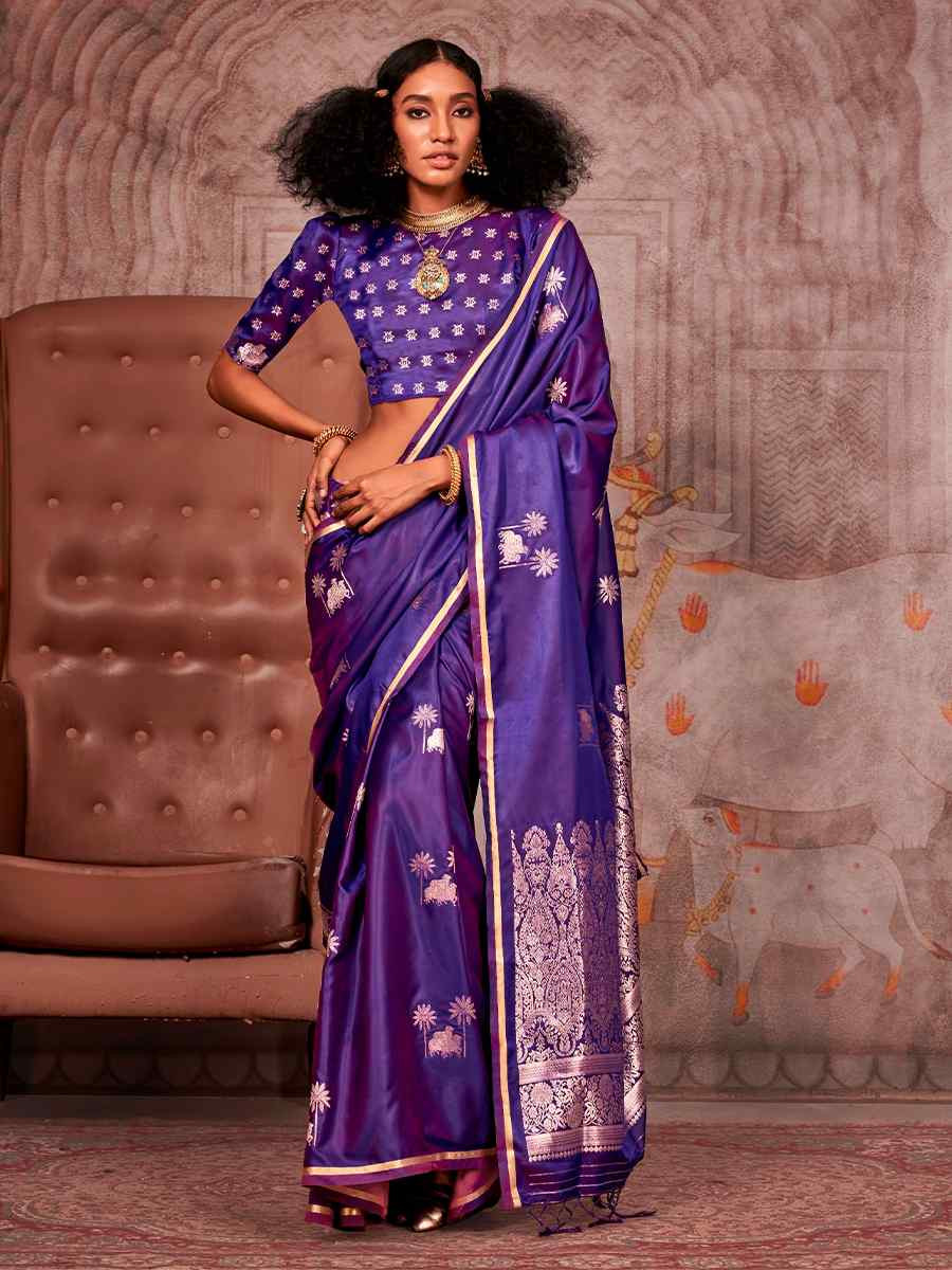 Jamun Zari Tissue Handwoven Festival Wedding Heavy Border Saree