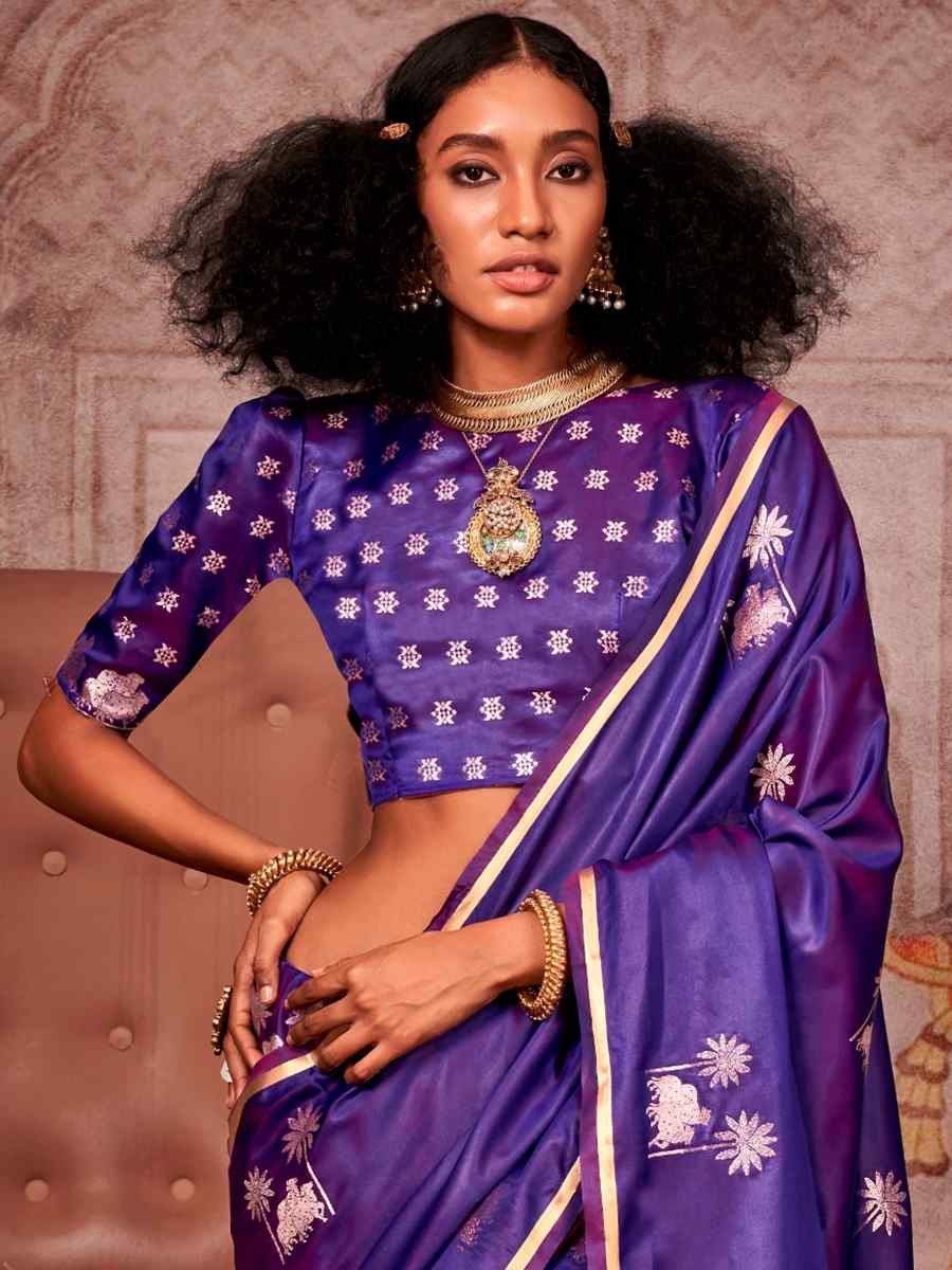 Jamun Zari Tissue Handwoven Festival Wedding Heavy Border Saree