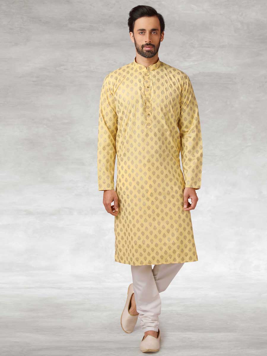 Jonquil Yellow Cotton Handloom Festival Kurta Set