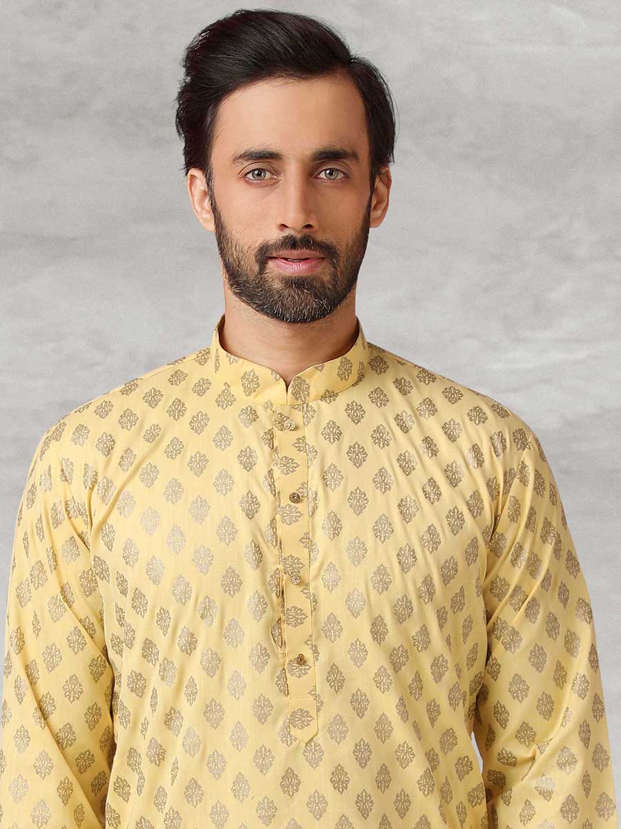 Jonquil Yellow Cotton Handloom Festival Kurta Set