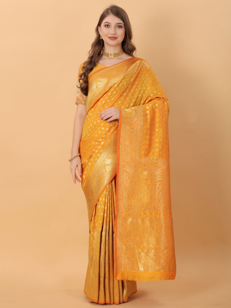 Jonquil Yellow Silk Handwoven Party Saree