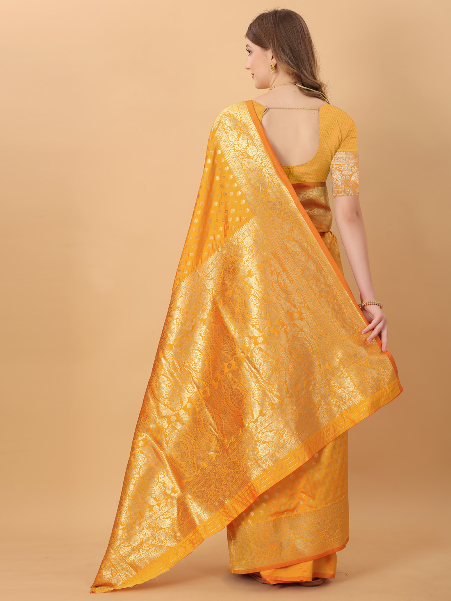 Jonquil Yellow Silk Handwoven Party Saree
