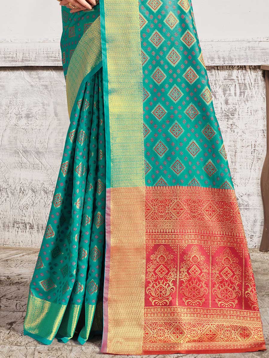Jungle Green Patola Silk Handwoven Festival Saree